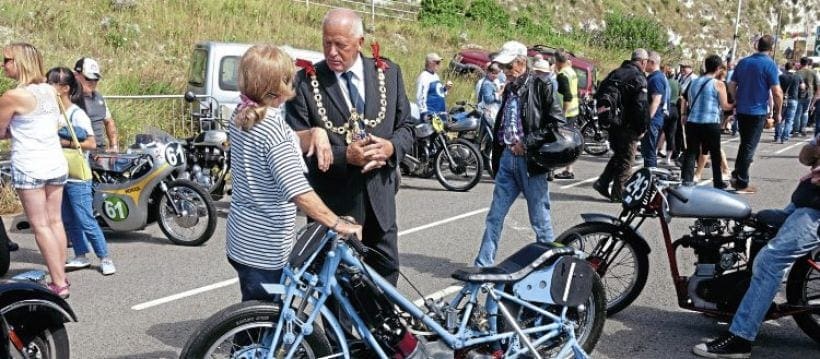 Sheelagh Neal regales Ramsgate’s mayor with memories of racing with her father’s Scott at Ramsgate. (Photo: Carol Green)