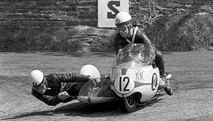 German sidecar champs Max Deubel and Emil Horner on a racing 500cc BMW outfit