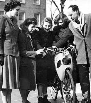 London 1950 and a Cymota is scrutinised by a group of potential customers