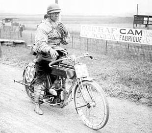 Enrico Visioli, winner of the 1922 Strasbourg GP, astride his 350cc Garelli motorcycle