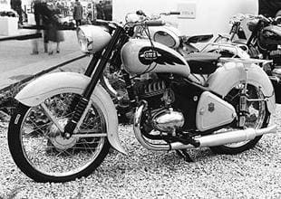 Stylish Gnome et Rhone classic French motorcycle displayed at Paris show in 1957