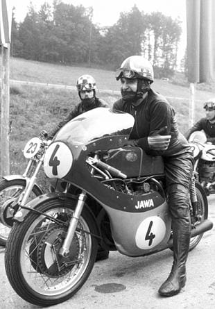 Franta Stastny aboard his 1960 350cc Jawa in 1981