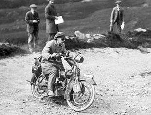 MR MW Downe in action on his classic Lea-Francis motorcycle v-twin, just after First World War