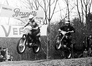 Fritz Betzlbacher on his way to fourth place on his Maico in the 1960 Swiss motocross GP