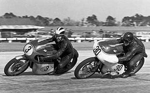 Daytona 1964 and Matchless G50-mounted Phil Read leads BMW rider George Rockett. Read finished second
