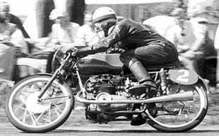 Englishman Cecil Sandford on his way to winning the 1952 Dutch TT on an MV Agusta motorcycle