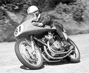 John Surtees gained seven world titles, the first of which came in 1956. Here in action on a Mv Agusta