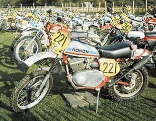 Ron Bishop's 335cc Rokon motorcycle during the 1975 ISDT in the Isle of Man