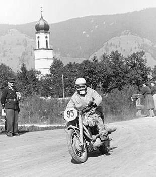 JAM Salas in action on his Sanglas motorcycle, on day three of the 1956 ISDT