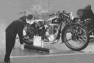 Sunbeam on display stand at Olympia motorcycle show in 1936