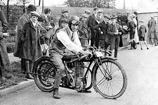 Sunbeam motorcycle hero George Dance, astride his racing machine