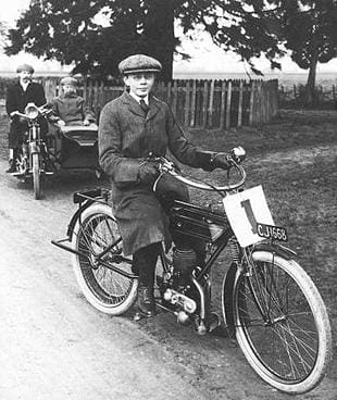 Master Wallis, aged 16, poses on his Sun Villiers motorcycle in 1914