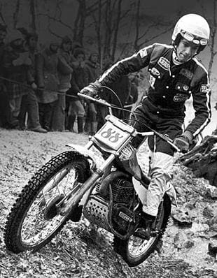 Charles Coutard on SWM motorcycle at world trials, Wales in 1978