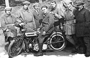 Triumph road test squad from 1916. George Shermans is seated on the bike