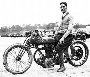 Victor Horsman, Brooklands race track rider, on Triumph motorcycle in 1923