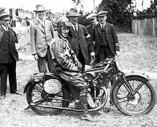 Alec Bennett astride 1926 Velocette, which was the Junior TT