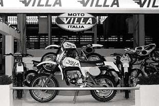 Moto Villa stand in the late Seventies with a 350cc Rommel to the fore and 125 MX behind