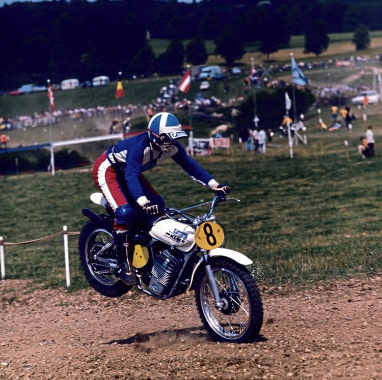 Jim Aird riding a 360 KTM at Newbury Scramble mid 1974