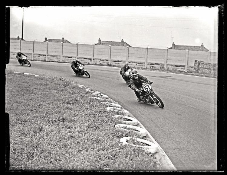 Roy Mayhew leads a gaggle of machines round Anchor Crossing. 