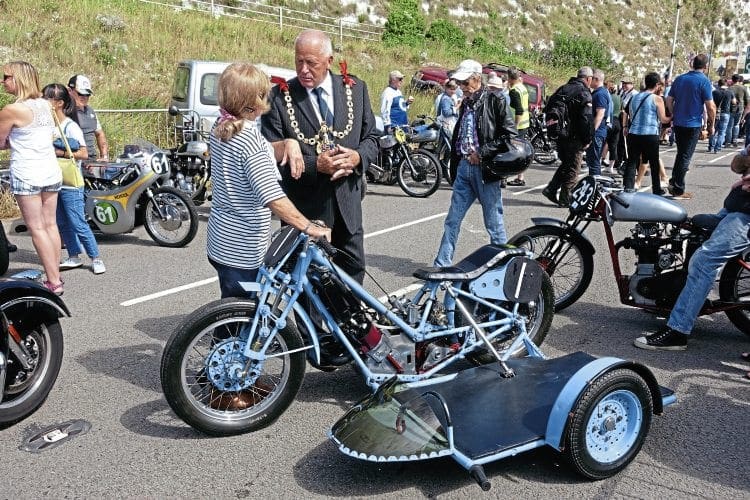 Sheelagh Neal regales Ramsgate’s mayor with memories of racing with her father’s Scott at Ramsgate. (Photo: Carol Green) 