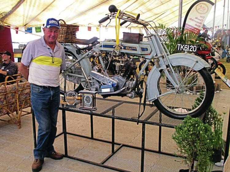 Russel Taschner stands proudly alongside his 1913 Clyno which collected a host of awards at the recent 1000 Bike Show in Germiston. Among the awards were Best Bike on Show, Best Veteran and Ladies’ Choice. 