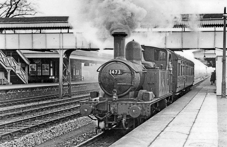 Tanks for the memory: Ex-GWR 0-4-2T No. 1473 creates a smokescreen at Princes Risborough with the 2.25pm Aylesbury-High Wycombe autotrain on April 3, 1960. A charity railtour on October 1 will be the first charter to access the Chinnor branch from the station by way of a new link with the national network. NORMAN PREEDY