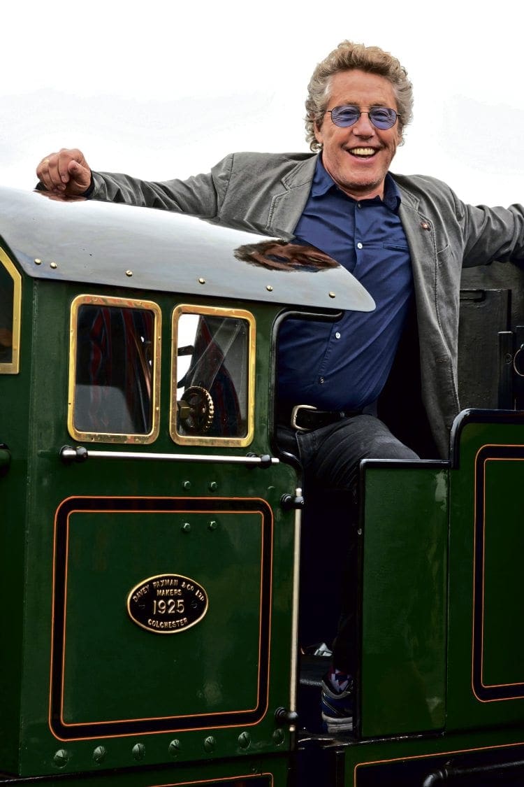 Roger Daltrey in the cab of Davey, Paxman Pacific No. 2 Northern Chief, which hauled the special train to Dungeness. The Who's 1971 hit 5.15 was about a tain journey from London to Brighton. RHDR 