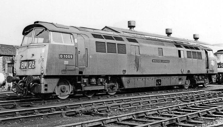 Western delight: Class 52 D1009 Western Invader at Gloucester’s Horton Road depot on August 22, 1970. The diesel-hydraulic’s nameplate and cabside numberplate have been reunited 40 years after the letter and numbers were removed by a BR driver, NORMAN PREEDY