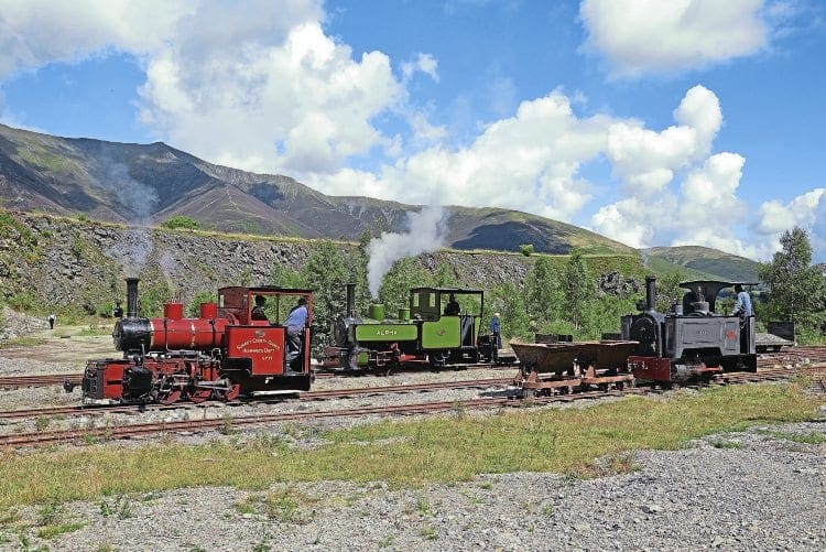 Kerr, Stuart Sirdar class 0-4-0T Diana No. 1158/1917, Hudswell, Clarke 0-6-0PT Alpha and Hudswell, Clarke 0-6-0WT GP39 at Threlkeld quarry. FRED KERR