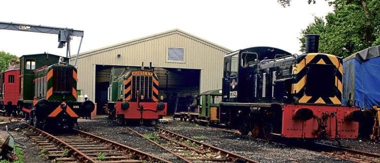 The Isle of Wight Steam Railway’s resident diesel fleet pictured in 2006: Left to right are Mavis, D2554 and Class 03 D2059 Edward, which ended its BR service in 1988 and was bought as a back-up engine. PHIL MARSH 