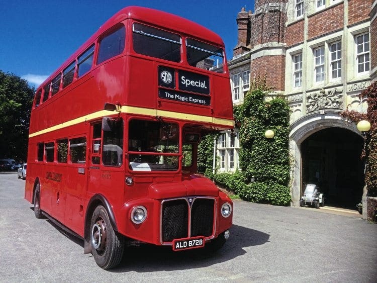 The South Devon Railway’s routemaster bus outside Hannahs Seale Hayne campus at Newton Abbott on ‘Magic Express’ duty. SDR 