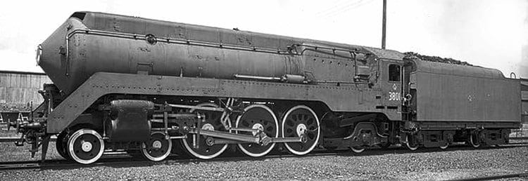 Handsome newcomer: NSW Government Railways’ Class C38 No. 3801 on January 29, 1943, a week after being delivered by its builder, Clyde Engineering of Sydney. The streamlined Pacific, which was withdrawn in 1962, has been mired on controversy because a restoration that is currently five years behind schedule and has resulted in a brand-new £600,000 boiler being discarded in favour of the locomotive’s old boiler. NSWGR COLLECTION 