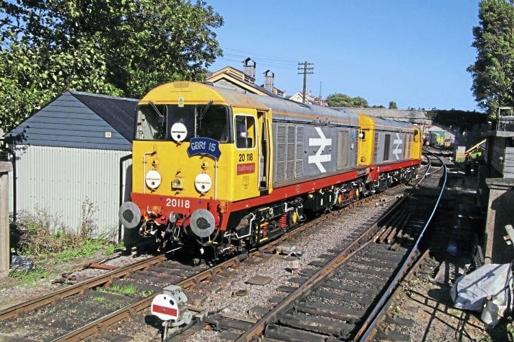 First port of call: GBRf Class 20s Nos. 20118 and 20132 at Swanage on Thursday, September 8. ANDREW P M WRIGHT 