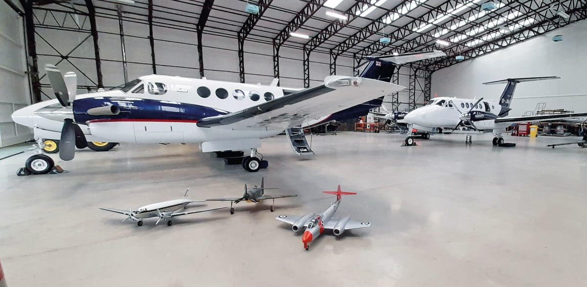 Beechcraft King Airs G-BGRE and G-JMAW are company transport aircraft. They are used for charter work when not flying on company business.