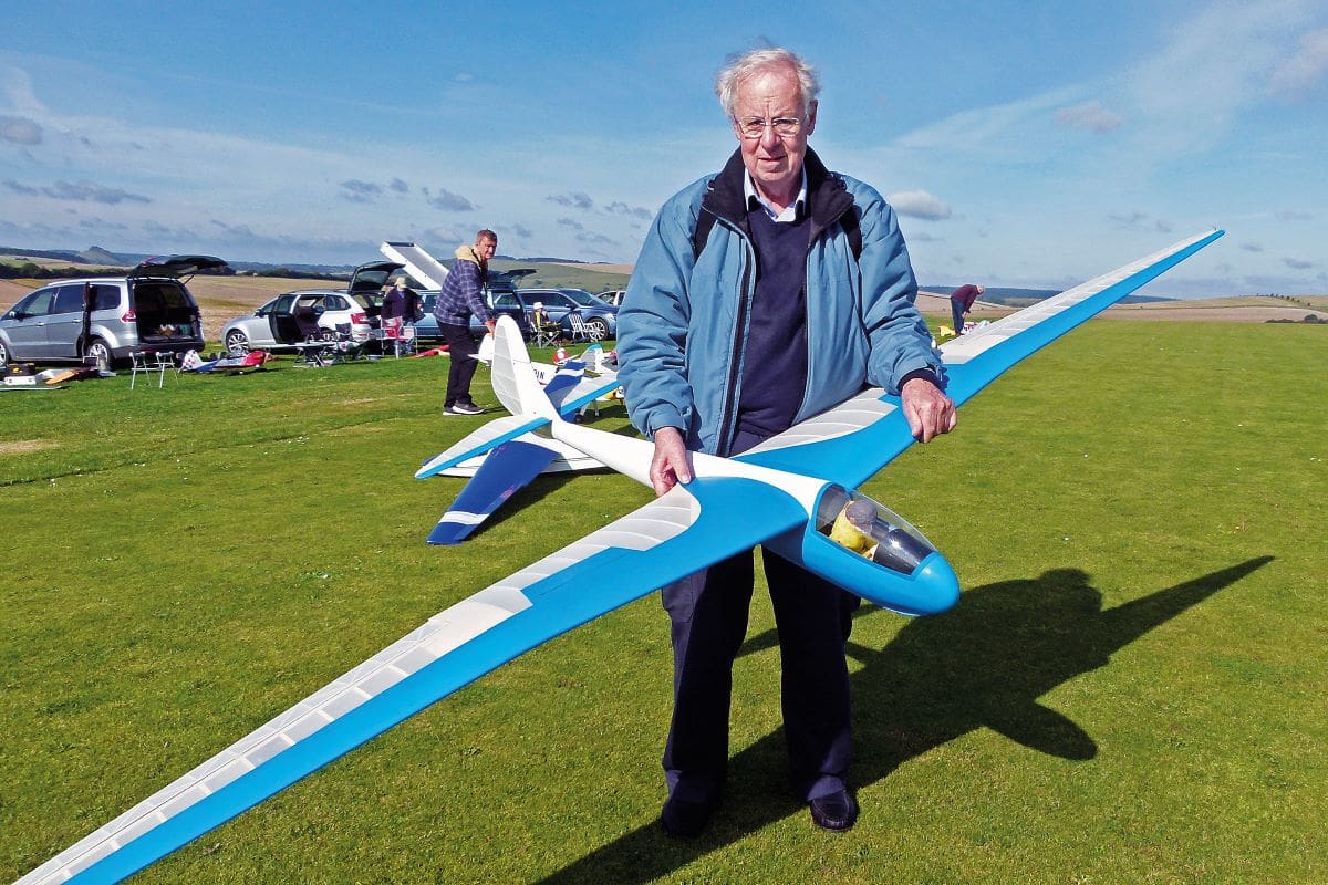 Chris Dunning displays his version of the RCM&E Petrel.