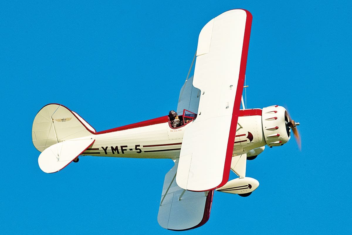 Geoff Graves' 1/3rd scale WACO YMF-9 is powered by a Moki 250 radial. 