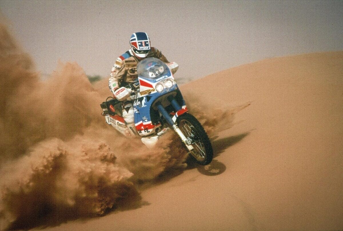 Orioli taking the NXR to its 1988 Paris-Dakar win.