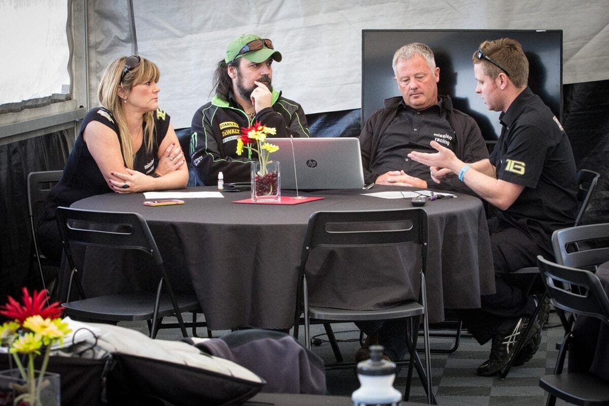 Nic, Jay, Ian and Russ – the partners behind Mission Racing – discuss the day’s plans.