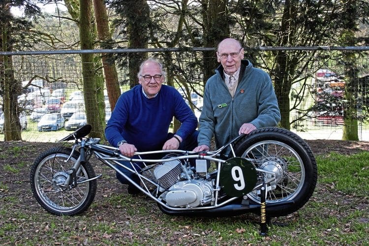 Ferry Brouwer (left) and Des Heckle pose with the Yamaha that, for different reasons, brought joy and frustration to both parties more than 40 years ago. 