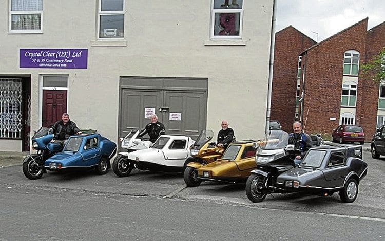 Martello sidecars line up at an owner gathering this year. 