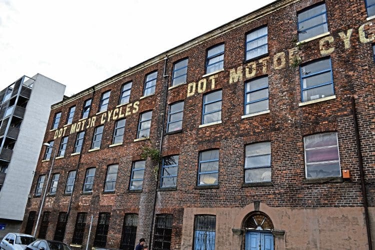 Still standing and likely to do so for many years to come – the listed Dot Motor Cycles factory in Manchester.