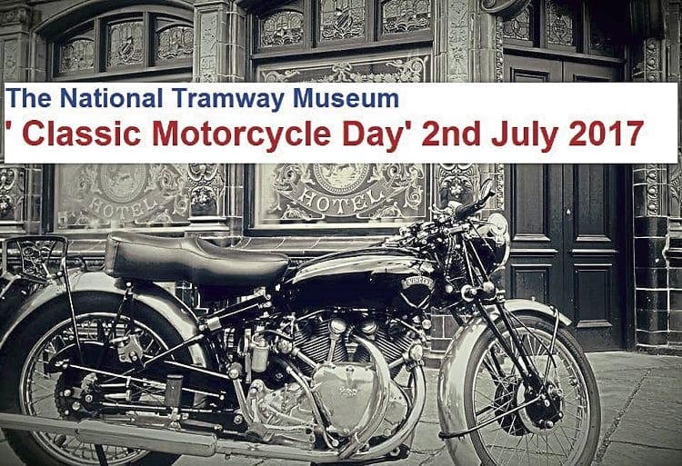 A well-prepared Vincent takes pride of place outside a period hotel at the National Tramway Museum in this flyer for next year’s much-anticipated Classic Motorcycle Day.