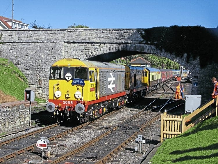Nos. 20118+20132 were at the head of the train again for the run back to London via Eastleigh, Salisbury and Westbury – the '20s' pictured awaiting departure from the heritage line’s Swanage terminus in full late-summer sun. Paul Bickerdyke