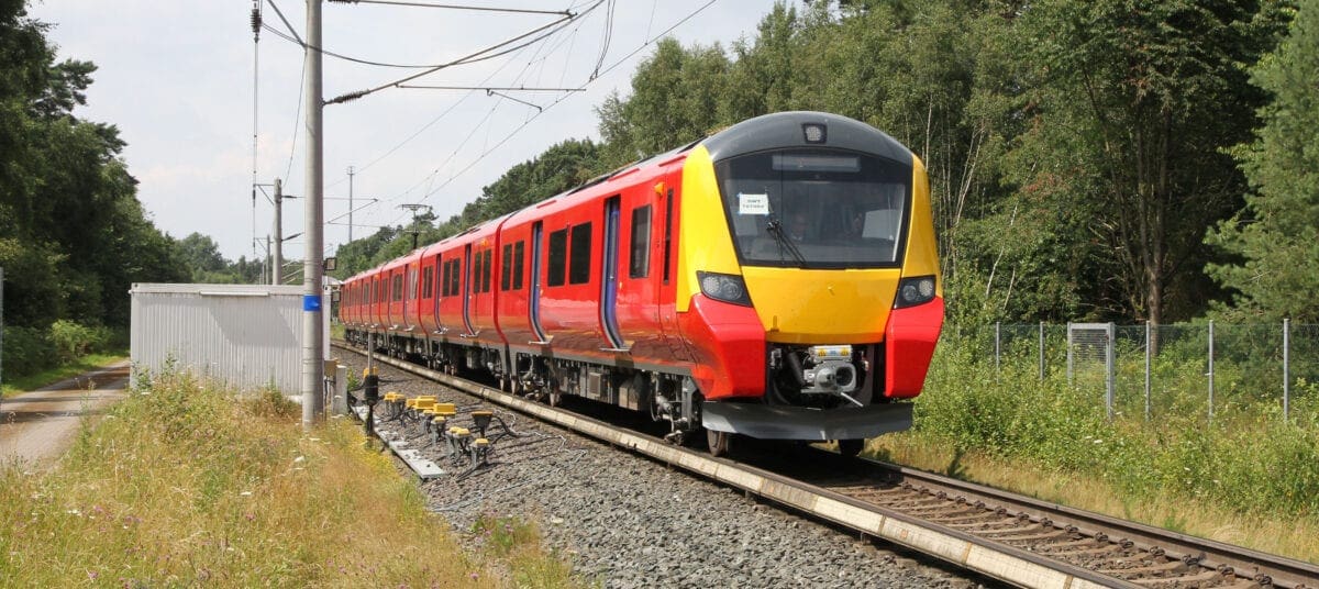 Brand new SWT Class 707 train on test at Wildenrath, Germany.