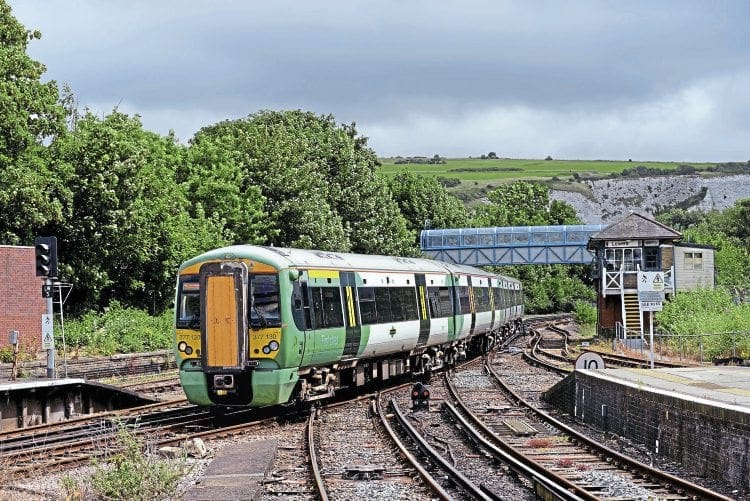 Southern Class 377 No. 377130 arrives at Lewes about with the 10.55 Eastbourne-Victoria on July 11, the first day of the emergency timetable in which 341 trains per day have been cancelled. CHRIS WILSON