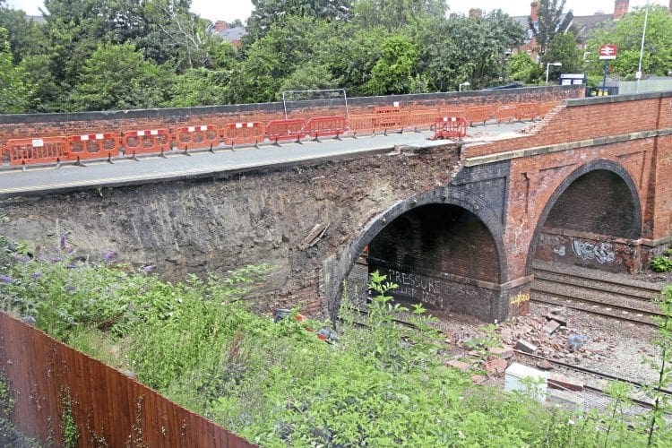 The damaged bridge viewed 10 hours after the parapet collapse. CHRIS MILNER