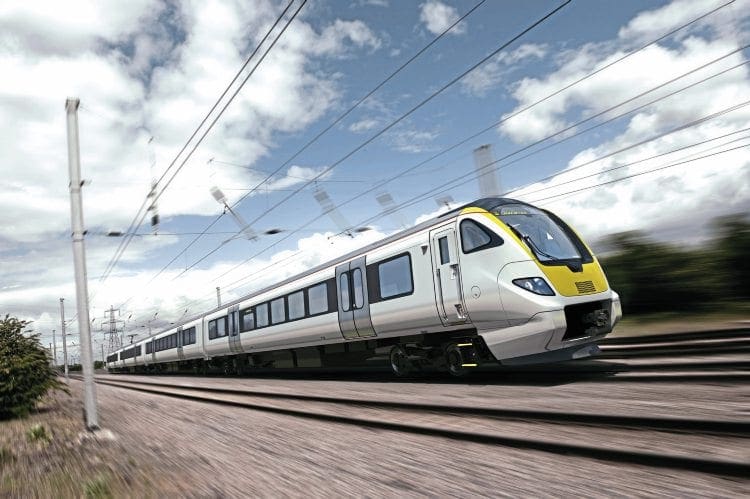 A computer generated image of a Bombardier ‘Aventra’ EMU set.