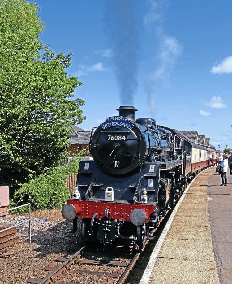 History is made on August 10 as the first North Norfolk Railway-organised train waits to return from Cromer in the hands of Standard ‘4MT’ No. 76084. CHRIS MILNER 
