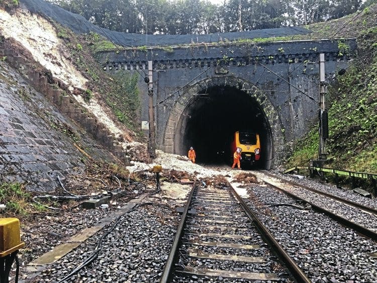 A Virgin ‘Voyager’ sits just inside the north tunnel entrance during the passenger rescue opearation. NETWORK RAIL