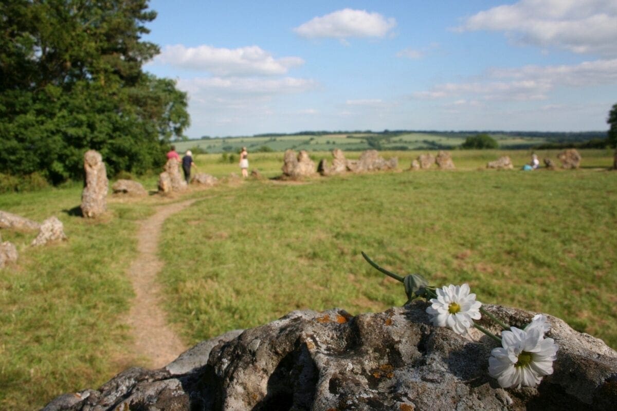 Flowery tribute at the Rollright Stones, summer solstice